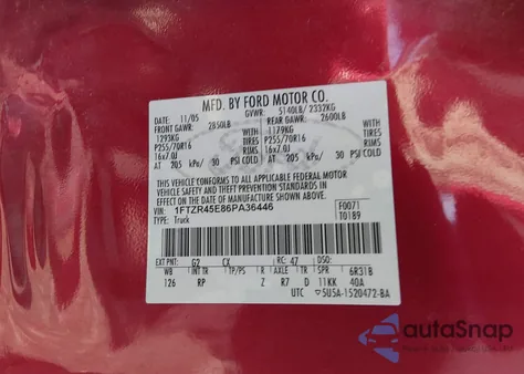 2006 Ford Ranger Fx4 Level Ii/Fx4 Off-Road/Sport/Xlt из США, поврежденный, VIN 1FTZR45E86PA36446